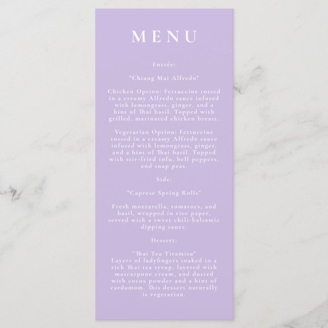 Purple Botanical Modern Wedding Menu (Front)