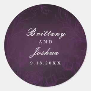 Purple Botanical Rose Garden Wedding Classic Round Sticker