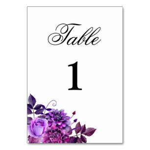 Purple botanical table number Violet flowers decor