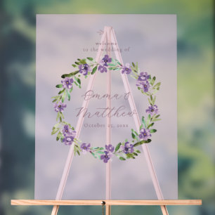 Purple Botanical Wreath Wedding Welcome Sign