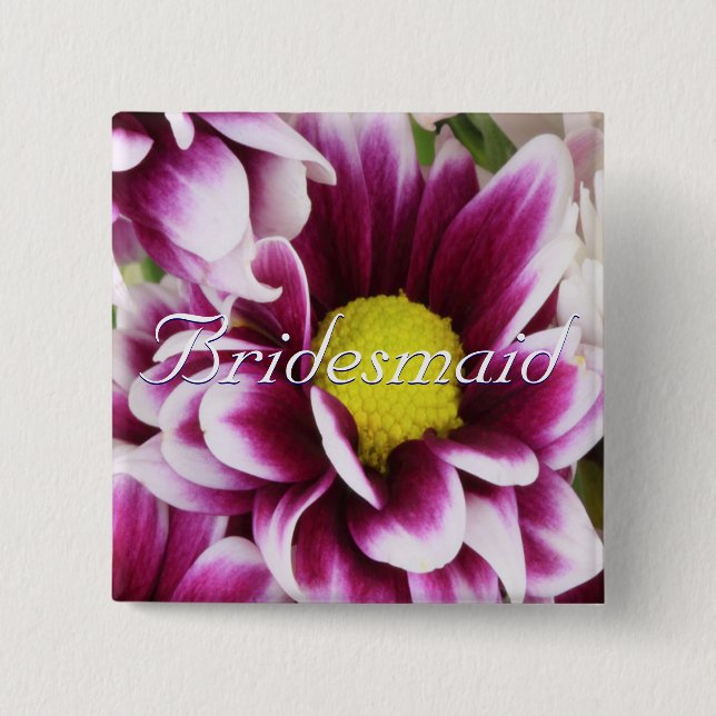 Purple Bouquet Bridesmaid 2 Inch Square Button (Front)