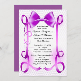 Purple Bow and Ribbon Border Wedding Invitation