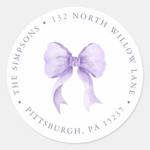 Purple Bow Baby Girl Return Address  Classic Round Sticker