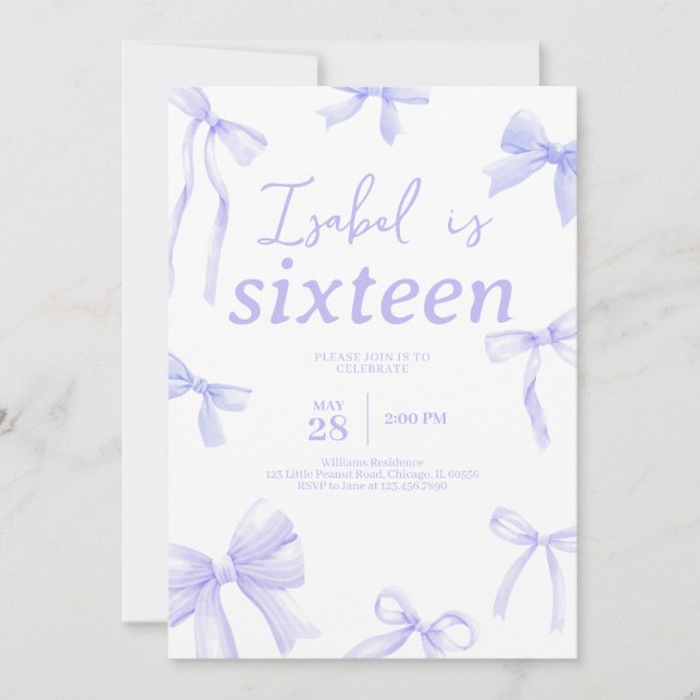 Purple Bow Birthday Invitation (Front)