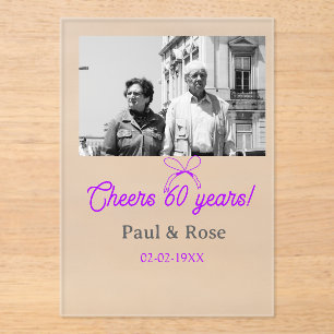 Purple bow cheers to 60 years anniversary wedding acrylic invitations