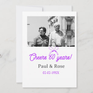 Purple bow cheers to 60 years anniversary wedding invitation