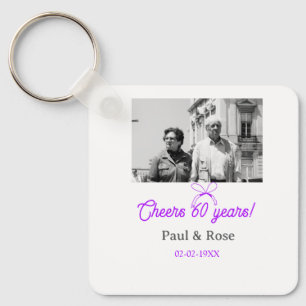Purple bow cheers to 60 years anniversary wedding  keychain