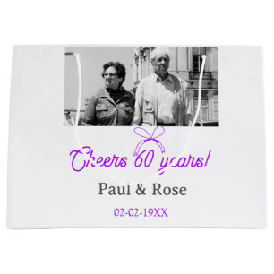 Purple bow cheers to 60 years anniversary wedding large gift bag