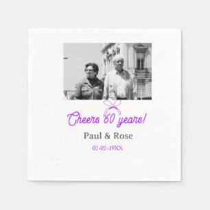 Purple bow cheers to 60 years anniversary wedding  napkin