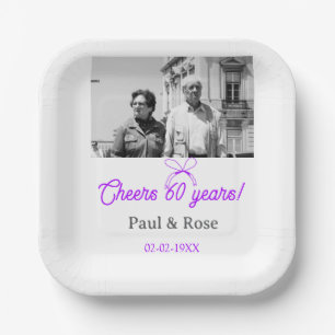 Purple bow cheers to 60 years anniversary wedding paper plate