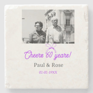 Purple bow cheers to 60 years anniversary wedding stone coaster
