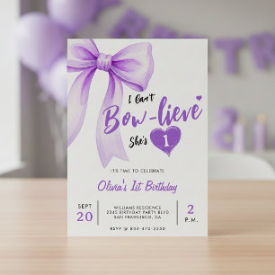 Purple Bow Cute Girls Birthday Party Invitation