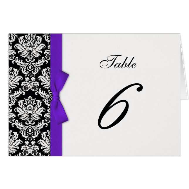 Purple Bow Damask Table Number (Front Horizontal)