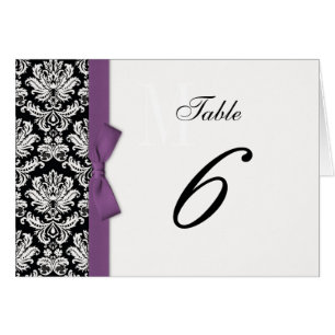 Purple Bow Damask Table Number