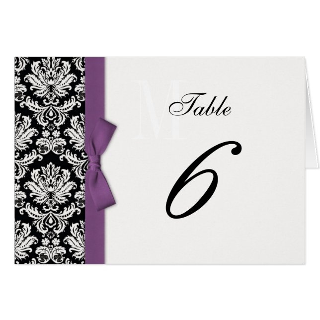 Purple Bow Damask Table Number (Front Horizontal)