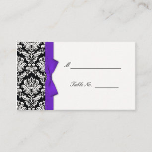 Purple Bow Damask Wedding Placecards