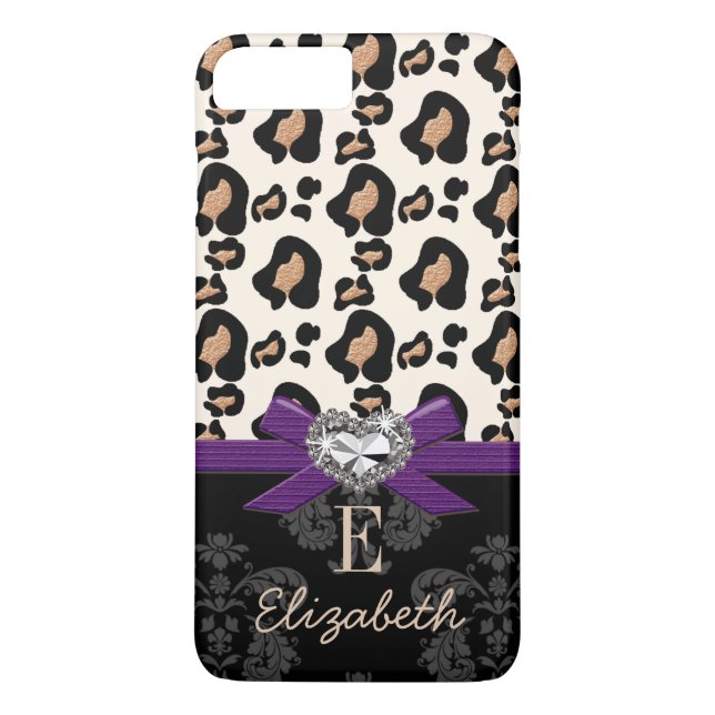 PURPLE BOW FAUX BLING HEART LEOPARD PRINT Case-Mate iPhone CASE (Back)