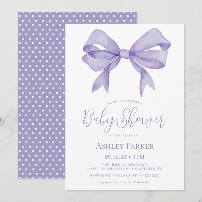 Purple Bow Girl Baby Shower Invitation (Front/Back)