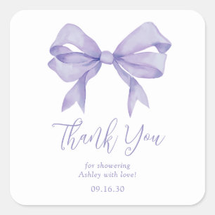 Purple Bow Girl Baby Shower Thank You Square Sticker