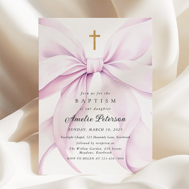 Purple Bow Girl Baptism Invitation (Créateur téléchargé)