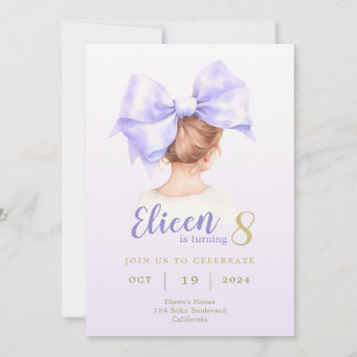 Purple Bow Girl Birthday Invitation
