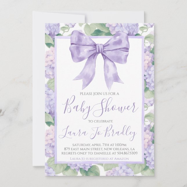 Purple Bow Girl Preppy Southern Baby Shower Invitation (Front)