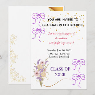 Purple Bow Graduation Party Invitation