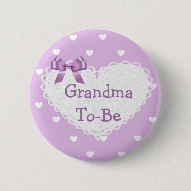 Purple Bow Grandma to be Baby Shower Button (Front)