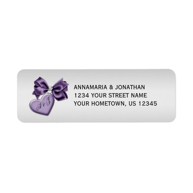 Purple Bow Heart Locket Diamond Silver Wedding  (Front)
