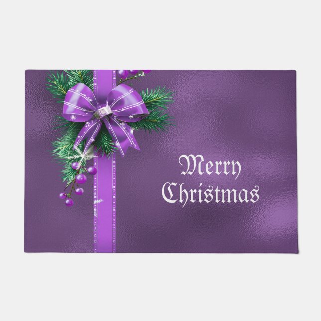 Purple Bow Holiday Doormat (Front)