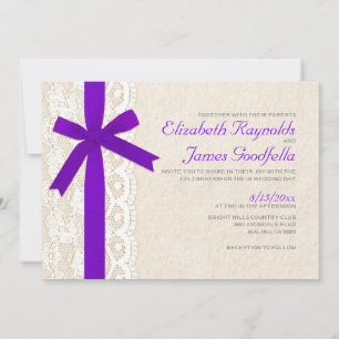 Purple Bow & Lace Wedding Invitations