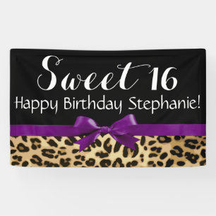 Purple Bow Leopard Print Sweet 16 Birthday Party Banner