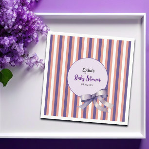 Purple Bow Lines Modern Baby Shower Napkin