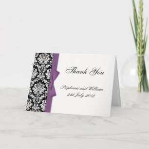 Purple Bow Mariage damassé Merci Cartes