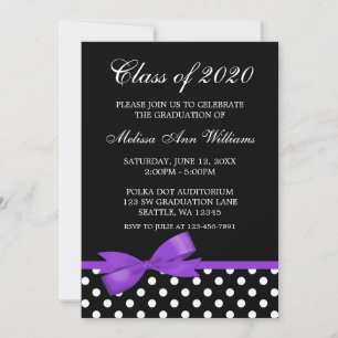 Purple Bow Polka Dots Graduation Announcement
