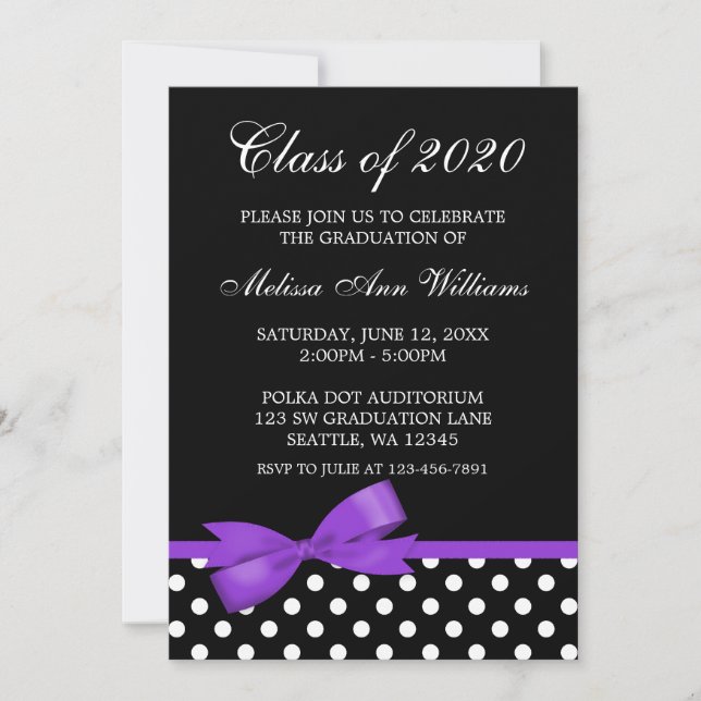 Purple Bow Polka Dots Graduation Announcement (Front)