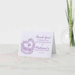 Purple Bow Retro Heart Coquette Cake Bachelorette Thank You Card