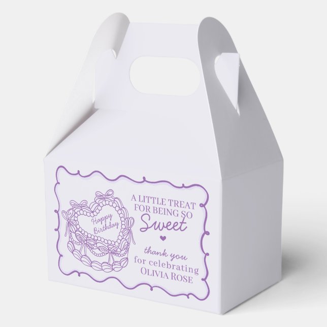 Purple Bow Retro Heart Coquette Cake Birthday Favor Box (Front)