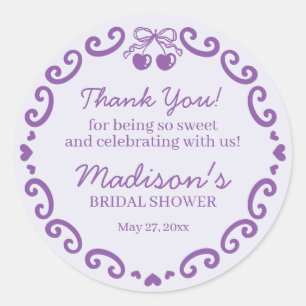 Purple Bow Retro Heart Coquette Cake Bridal Shower Classic Round Sticker