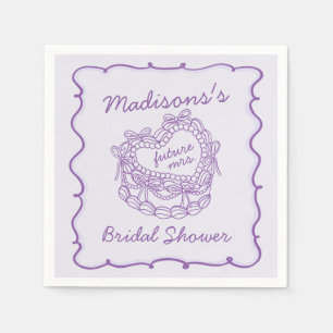 Purple Bow Retro Heart Coquette Cake Bridal Shower Napkin