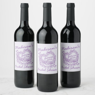 Purple Bow Retro Heart Coquette Cake BridalShower Wine Label