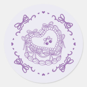 Purple Bow Retro Heart Coquette Cake Envelope Classic Round Sticker