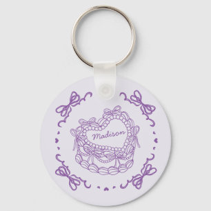 Purple Bow Retro Heart Coquette Cake Favours Keychain