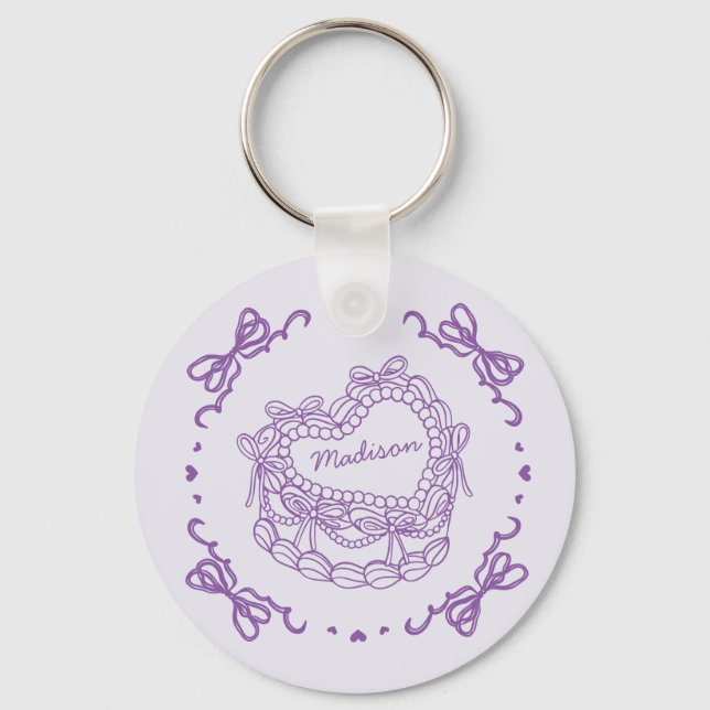 Purple Bow Retro Heart Coquette Cake Favours Keychain (Front)