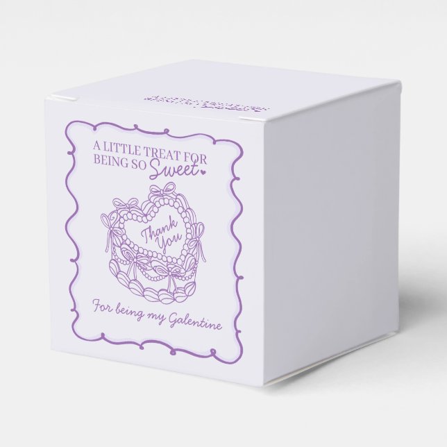 Purple Bow Retro Heart Coquette Cake Galentines Favor Box (Front Side)