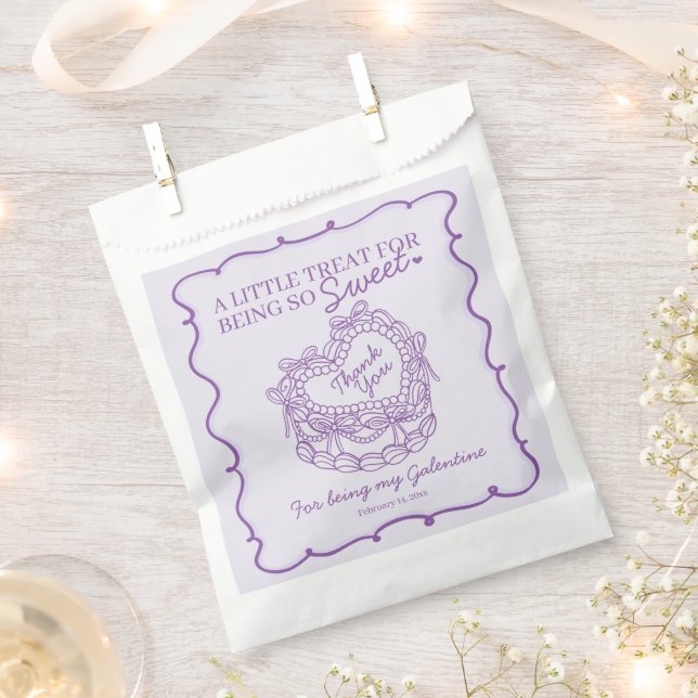 Purple Bow Retro Heart Coquette Cake Galentines Favour Bag (Clipped)
