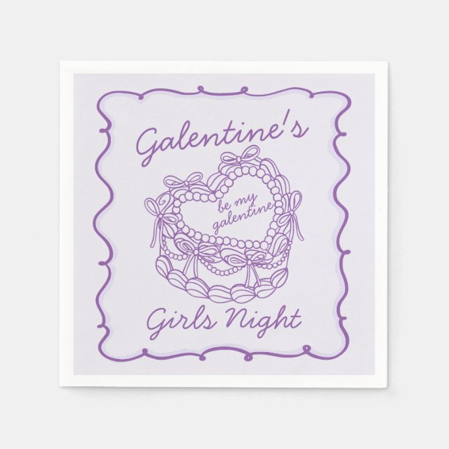 Purple Bow Retro Heart Coquette Cake Galentines Napkin (Front)