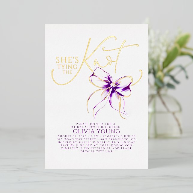 Purple Bow She's Tying The Knot Bridal Shower (Standing Front)