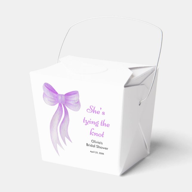 Purple Bow She's Tying the Knot Bridal Shower  Favor Box (Front Side)