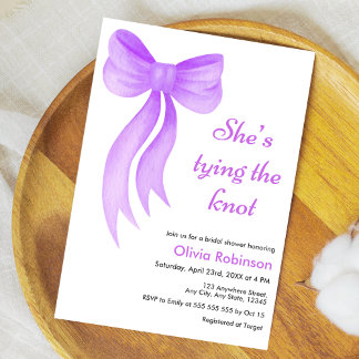 Purple Bow She's Tying the Knot Bridal Shower  Invitation